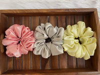 Premium Quality Satin Hair Scrunchies - Regular Fluffy Size (Set of 3) - Handmade Hair Accessories