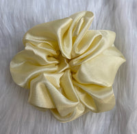 Elegant Pastel Cream Color XXL Size Satin Hair Scrunchie - Delicate Touch for Any Hairstyle