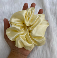 Elegant Pastel Cream Color XXL Size Satin Hair Scrunchie - Delicate Touch for Any Hairstyle