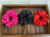 Premium Quality Satin Hair Scrunchies - Regular Fluffy Size (Set of 3) - Handmade Hair Accessories