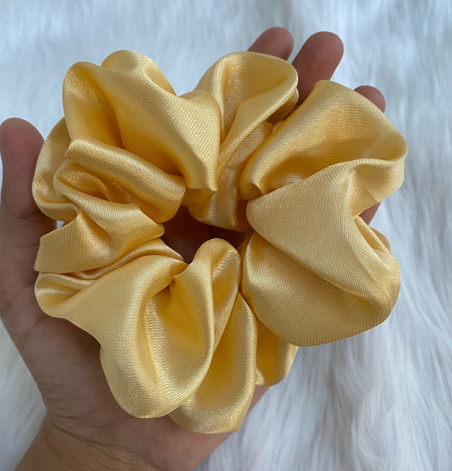 Elegant Pastel Gold Color XXL Size Satin Hair Scrunchie - Delicate Touch for Any Hairstyle
