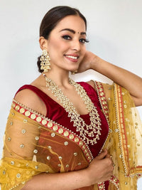 Gold Plated Designer Kundan Long Necklace Set For Women