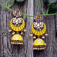Yellow Colored Hand Crafted Meenakari Lotus Chandbali